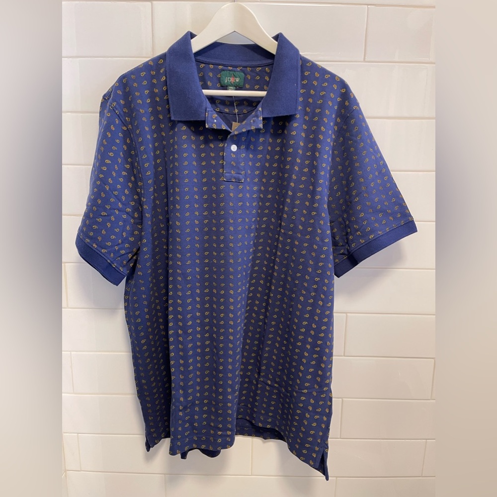 Brand New Men’s XXL J.Crew Classic Pique Polo in Mendell Paisley Print Blue Yell